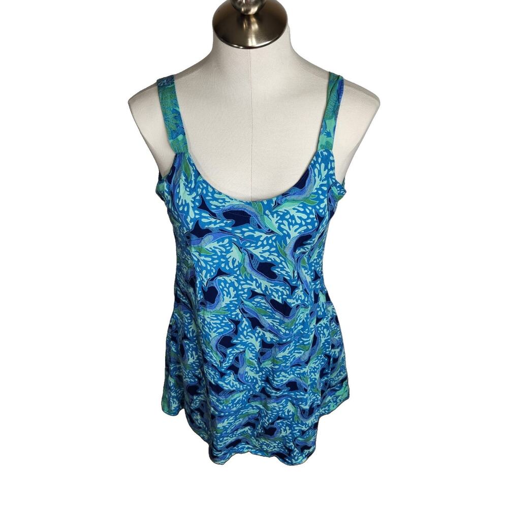 Rainbow Jo Hawaiian Short Sun Dress Womens Medium Dolphin Print‎ Beachy Vacation